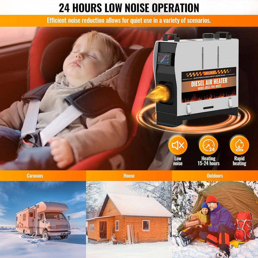 Chauffeur Diesel 8KW 110VChauffeur à air Diesel Portable, avec Télécommande Grand écran LCD,Intelligente Télécommande 18-40°CRéglable,pour RV Yacht, Camion, Famille,Bateau,etc