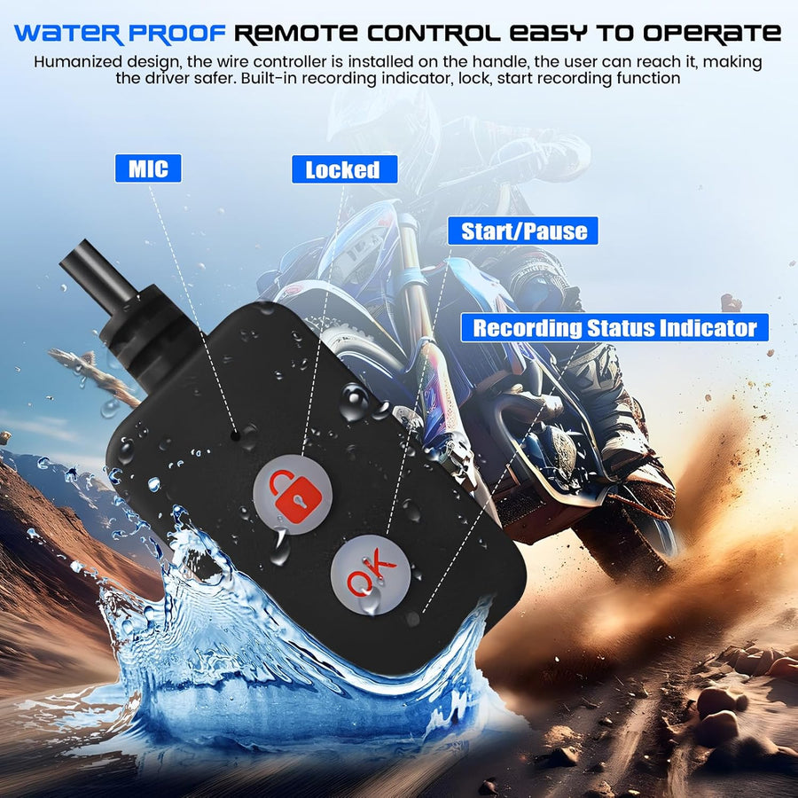 Dashcam Moto 1080P avec Caméra Avant + Arrière, 2 Pouces IPS HD Écran Voiture Dash Cam Moto avec IP65, Détection de Mouvement, Surveillance Parking pour Universel Motos