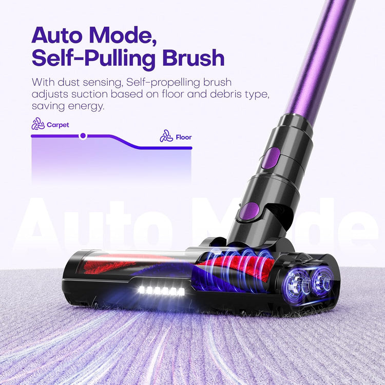 Aspirateur Balai Sans Fil Puissance 500W 40KPA Autonomie 60mins Puissant Auto-Mode VIOLET