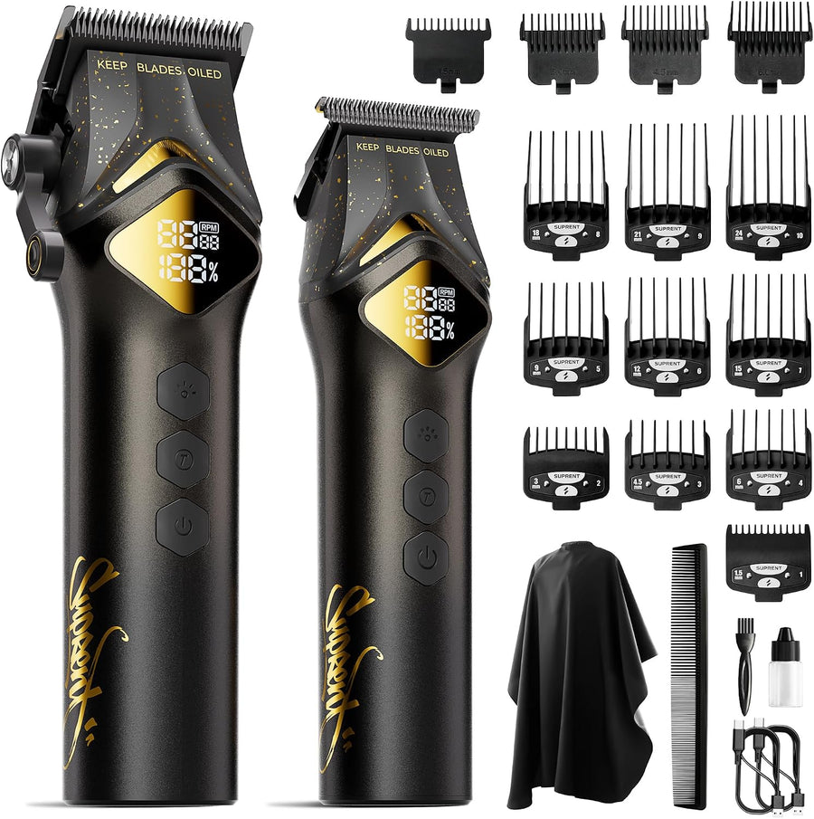 SUPRENT Tondeuse Cheveux Hommes, 6000/8000RPM Kit Coiffeur Sans Fil Tondeuse à Cheveux Professionnel Électrique avec Écran LED, 2 Vitesses, Recharge via USB-C, Usage Domicile & Salon