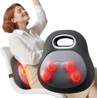 Masseur Dos et Cervicales avec Chaleur pour Soulagement Douleur, EZBack Go Massage Shiatsu 4D Tissus Profonds, Coussin Massant avec Poignée Bureau et Maison