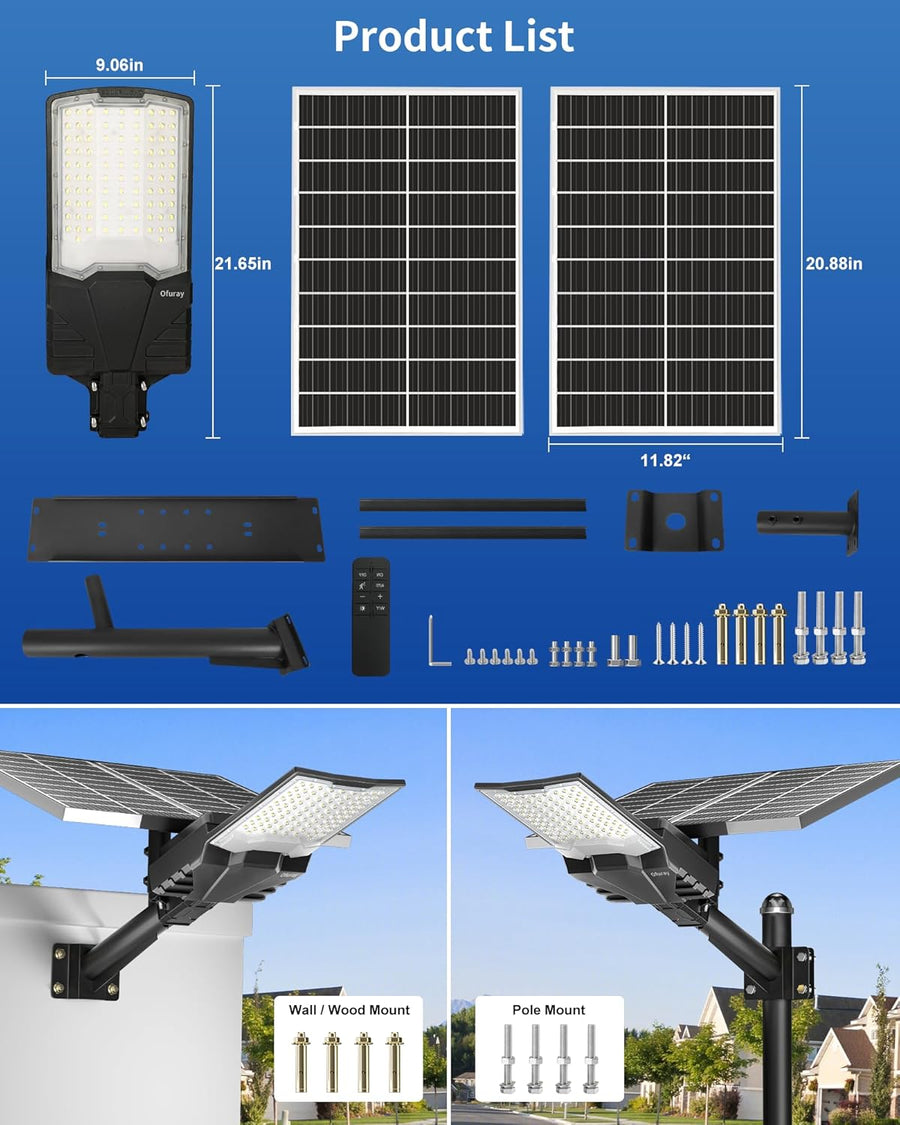Lampadaire Solaire Exterieur, OHF-Plus Projecteur Led Solaire Exterieur, IP67 Étanche Eclairage Lampe Exterieur Puissante pour Jardin, Cour, Garage
