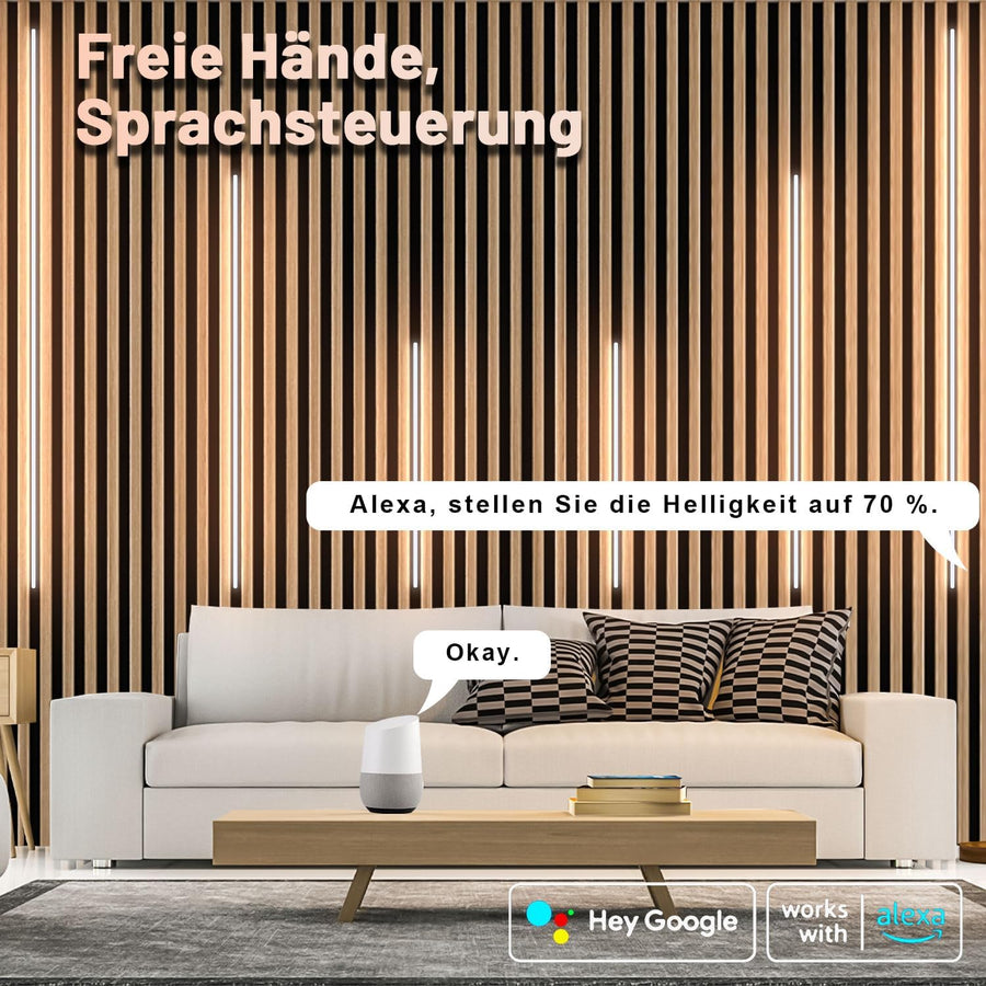 Lumière Ruban LED pour Panneau Acoustique Bois，38cm*2+60cm*4 - 6 Pièces Encastré WiFi LED Panneau Acoustique Bande Blanc Chaud avec Alexa, Autocollante pour Panneaux Acoustiques, Cuisine