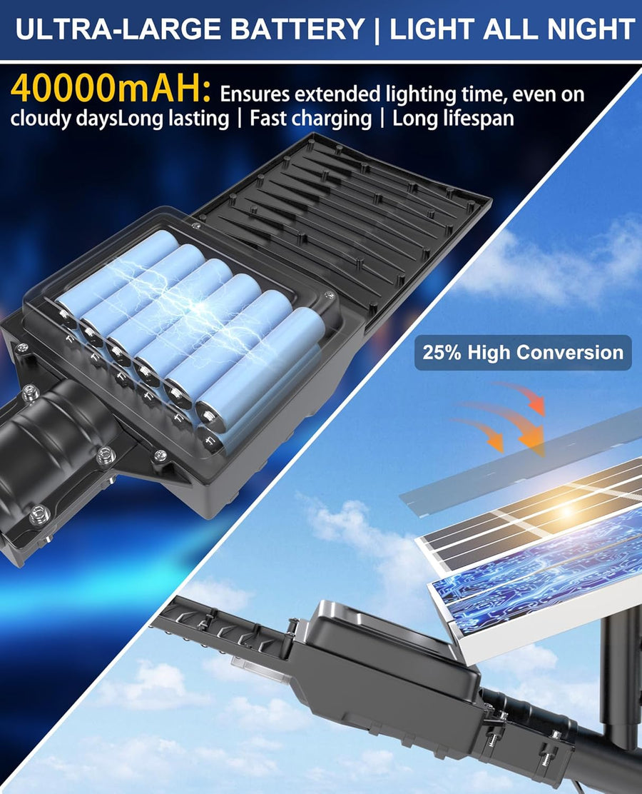 Lampadaires solaires d'extérieur, 6500 K ultra grands feux de stationnement commerciaux du crépuscule à l'aube, lampes de sécurité étanches IP67 à énergie solaire