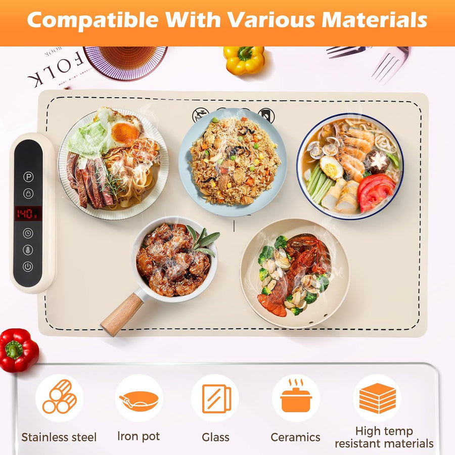 Chauffe Plat Electrique, Plaque Chauffante Electrique avec 6 Niveaux Temp., Minuteur de 4 Heures, Plaque Chauffante Pliable Flexible, 61x40cm