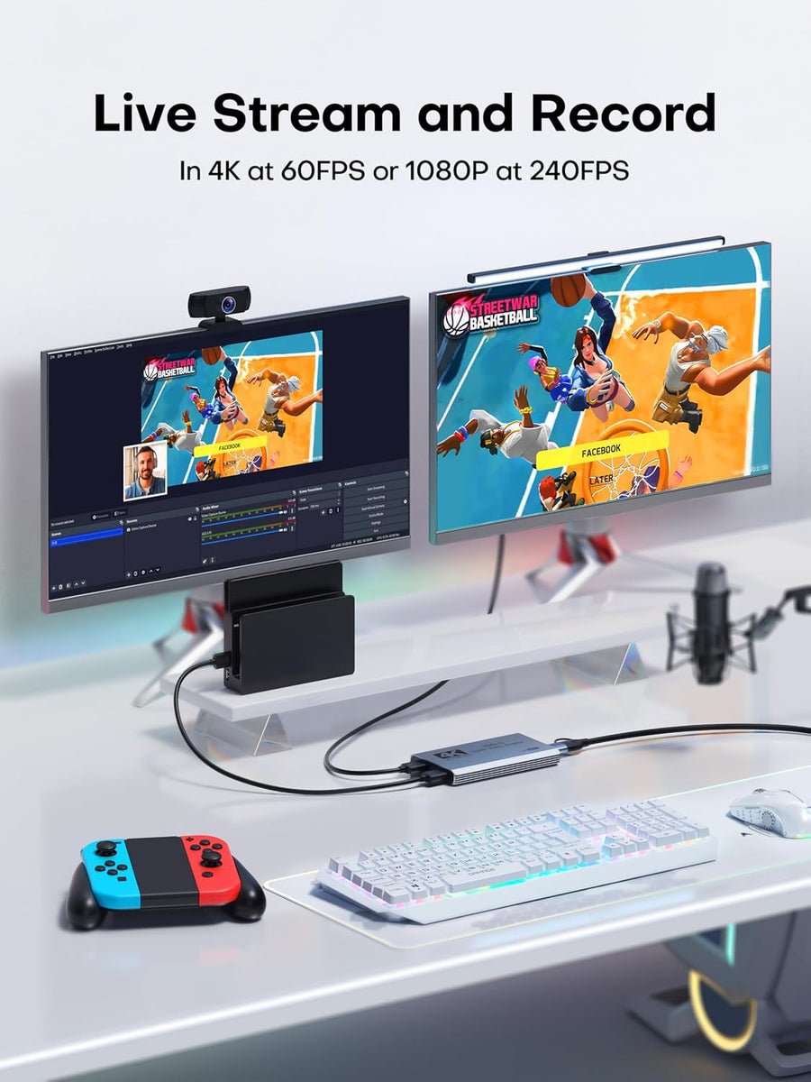 Carte de Capture vidéo, USB 3.0 Carte de Capture 4K HDMI Loop-Out, 4K 60FPS/1080P 240FPS Capture de Jeu vidéo pour Fonctionne pour PS5/caméra/PC/streaming