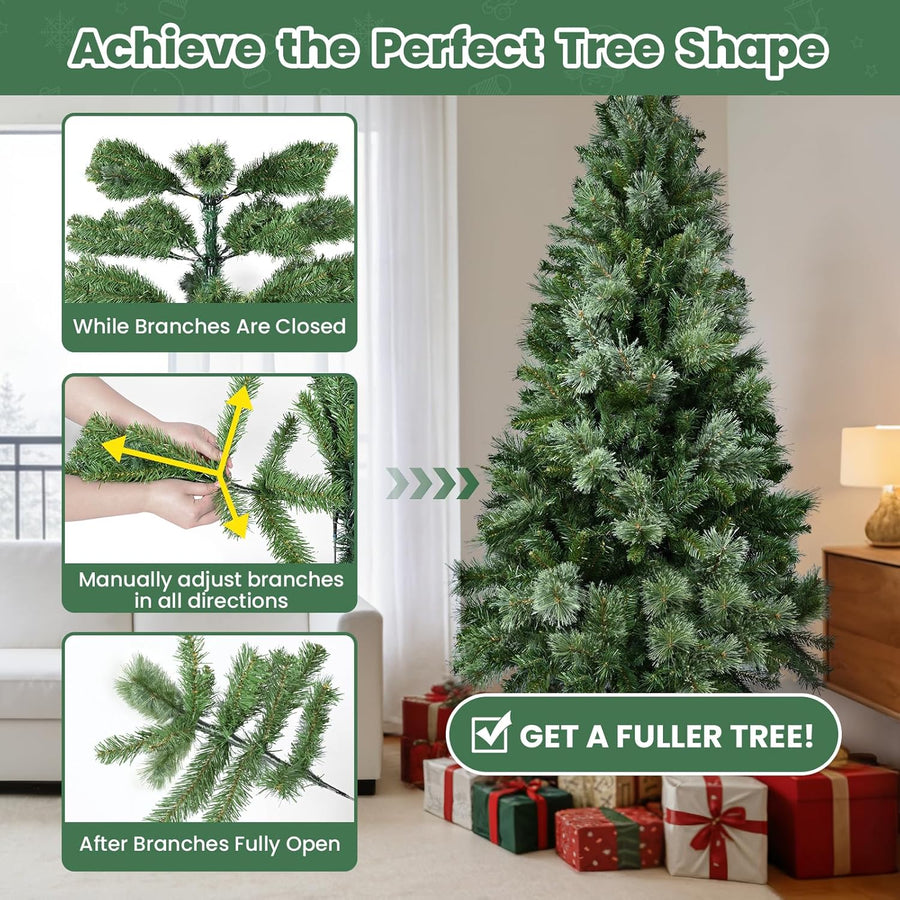Sapin de Noël Artificiel en PVC 165cm avec 800 Pointes, 3 Parties pour Montage Facile, Compact, Support Métallique