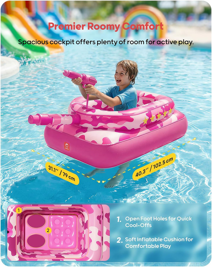 Flotteur de piscine pour enfants avec canon à eau, jouets gonflables extra épais de 0,35 mm pour garçons et filles de 3 à 6 ans, flotteurs de piscine robustes avec siège rembourré pour bataille ROSE