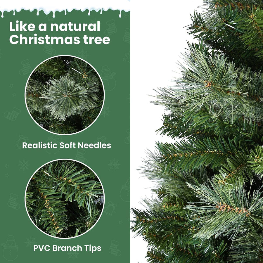 Sapin de Noël Artificiel en PVC 165cm avec 800 Pointes, 3 Parties pour Montage Facile, Compact, Support Métallique
