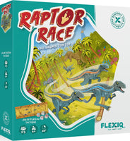 Asmodee - Raptor Race - FlexiQ - Jeux de société - Jeu de Course Tactique - Jeu Enfant 6 Ans - 2 à 5 Joueurs - 20 Min - Figurines Dinosaures - Plateau Double-Face - Version française