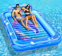 Matelas Gonflable Piscine Bouee Piscine Adulte avec Monde Marin 2 Porte-Gobelets & Dossier, 205x150CM BLEU