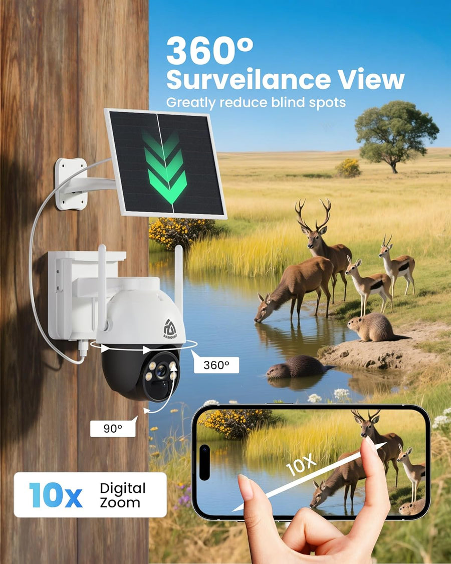 4G LTE Caméra Surveillance avec Carte SIM, 18000 mAh 2K HD Camera Solaire Exterieur sans WiFi avec 360° PTZ, PIR Détection Humaine/Mouvement, Vision Nocturne Couleur, Spotlight Sirène, IP66
