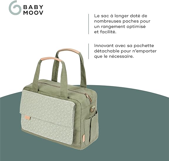 Sac à Langer 23L Quotidien Nombreux Rangements Pochette Amovible 3L 6 Accessoires Inclus Matelas à Langer Pochette Isotherme Pochette Tétine VERT