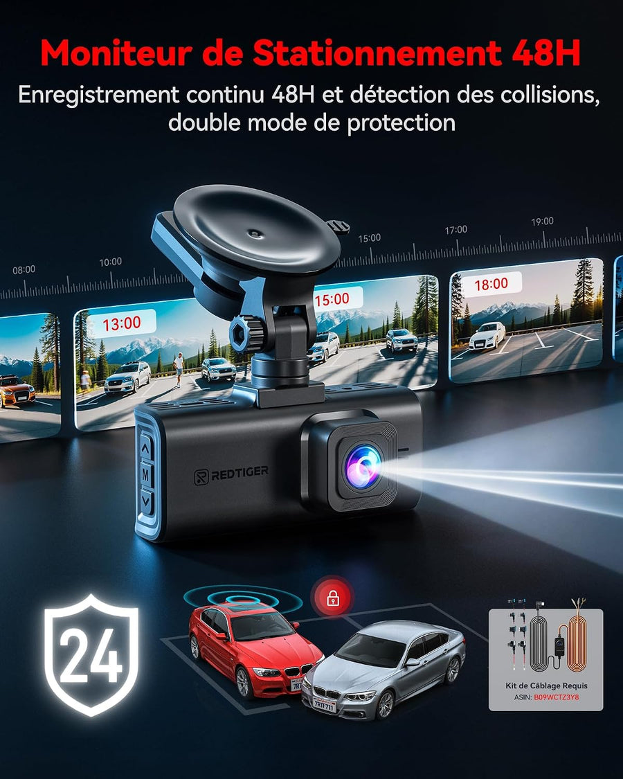 REDTIGER 4K STARVIS 2 Dashcam avant arrière, WiFi 5 GHz 20 Mo/s, commande Écran tactile, GPS, enregistrement en boucle, mode stationnement, enregistrement audio, vision nocturne WDR
