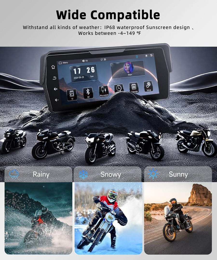 Écran CarPlay pour Moto avec 2 caméras, Enregistrement en Boucle, CarPlay sans Fil et Android Auto, enregistreur de Conduite écran Tactile Portable Bluetooth de 6,86 Pouces, Navigation/Siri