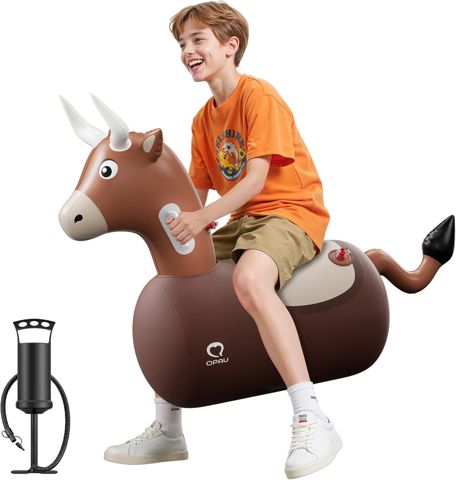 Jouet Taureau Sauteur Gonflable avec Housse en Tissu & Pompe, Jouet à Enfiler pour Enfants 5+ & Adultes, Jeu d'Extérieur