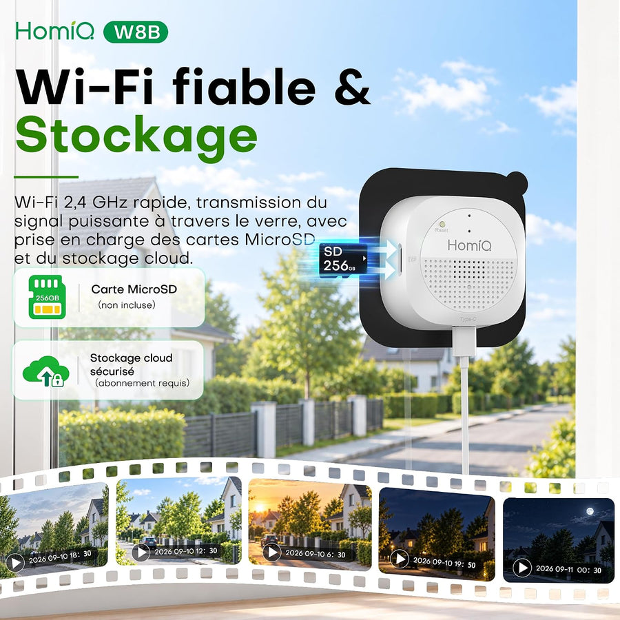 Caméra de Surveillance 3MP 2K, Vision Nocturne Couleur, sans Perçage Magnétique Camera Interieur Fenêtre Wi-Fi, Antireflet, Enregistrement 24/7, Détection Mouvement