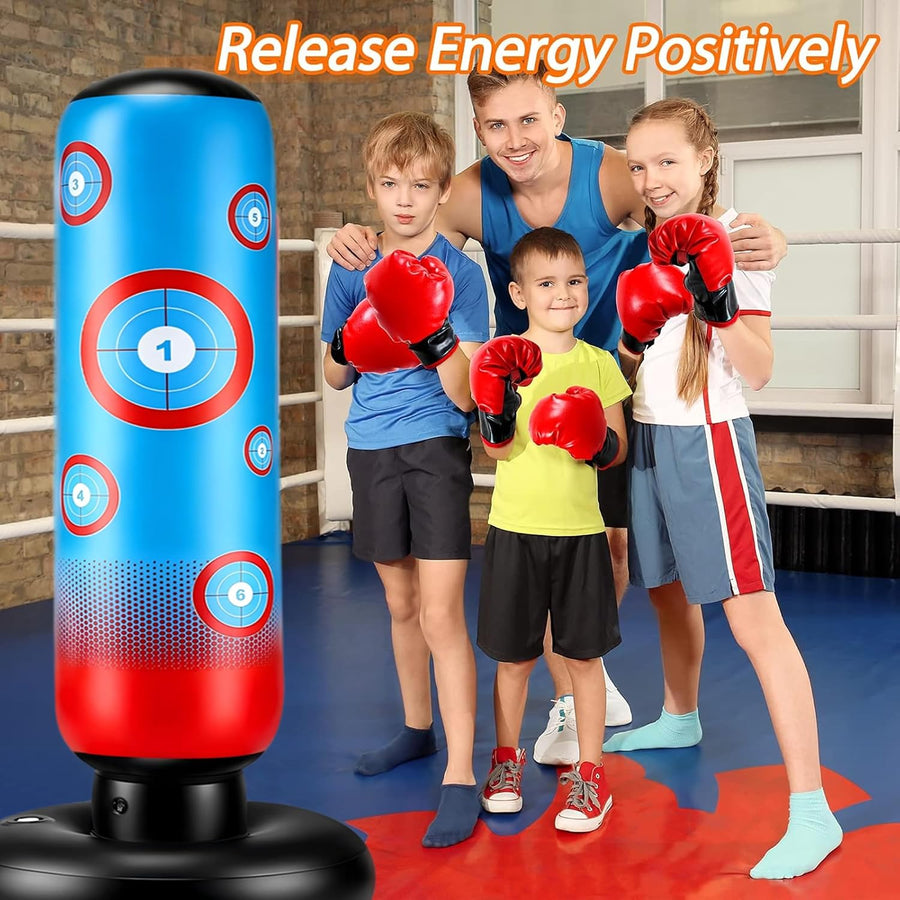 Sac de Boxe Enfant Gonflable 160cm Entraînement Karaté Taekwondo MMA