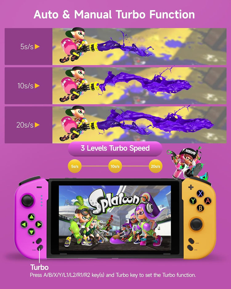 Manette Switch Poignée Étendu Joy-Cons Sans Fil Contrôleur Manette L/R VIOLET/JAUNE