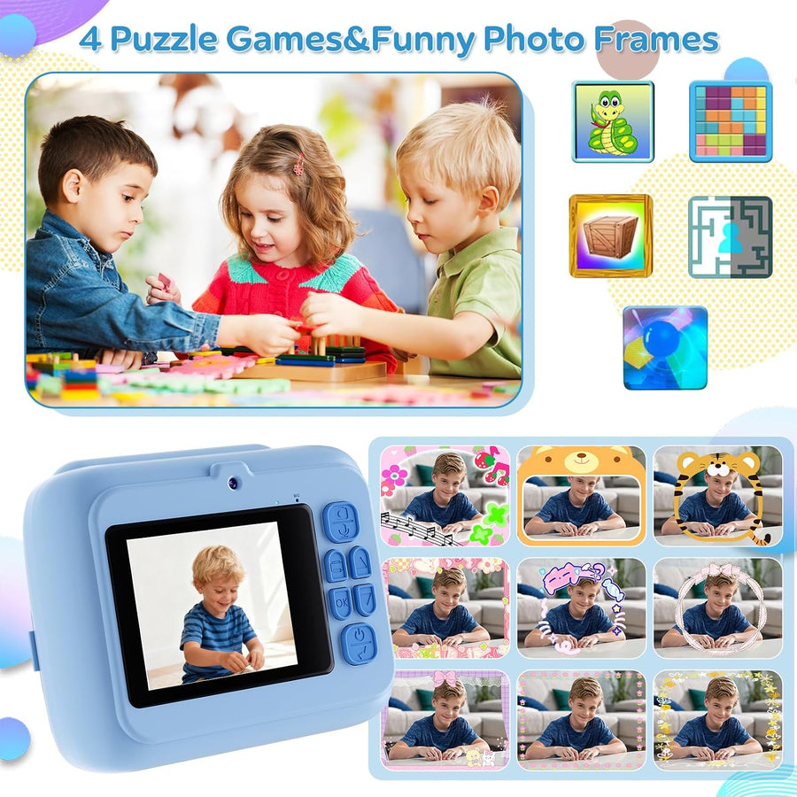 Appareil Photo Instantané Enfant,écran 2.4D Antichoc,Vidéo 1080p Appareil photo instantané MP3,batterie 1300mAh,cadeau anniversaire fêtes pour filles garçons 3-12 ans,Camera Enfant,D3