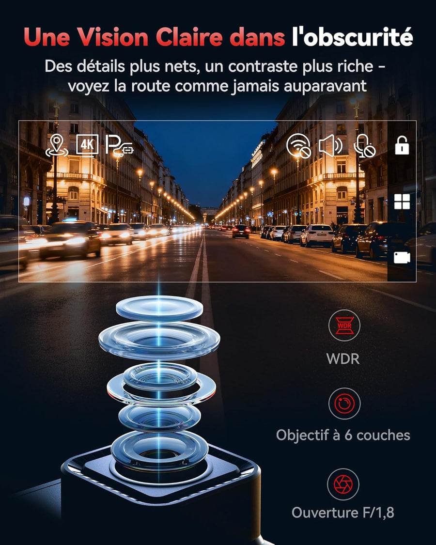 REDTIGER F7N 4K+1080P Dashcam Voiture Avant et arrière,Caméra Embarquée avec WiFi et GPS Intégrés pour Voitures,Carte SD 64G,Vision Nocturne,Mode Stationnement 24H