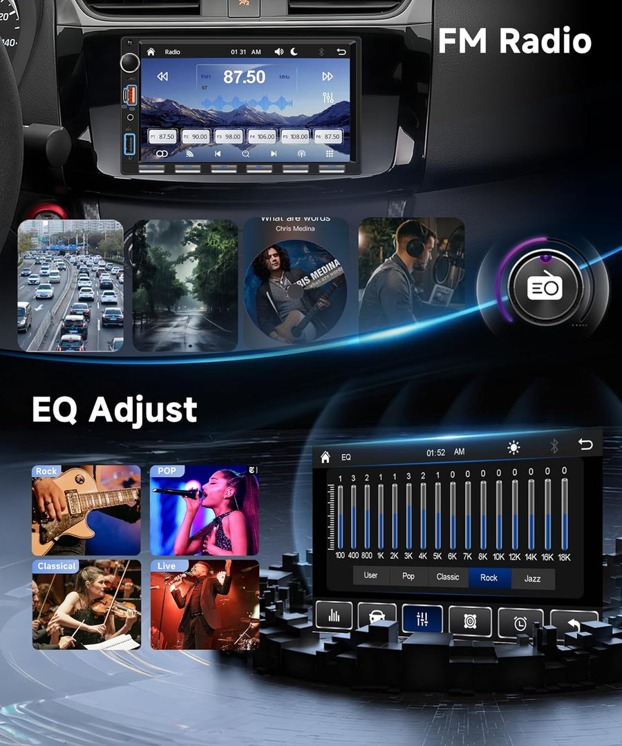 Autoradio 2 Din Touches de Piano avec Carplay Android Auto sans Fil, 7 Pouces IPS HD Écran Tactile Poste Radio Voiture Soutien Bluetooth Radio FM EQ USB/Type-C Mirror Link SWC Caméra de Recul