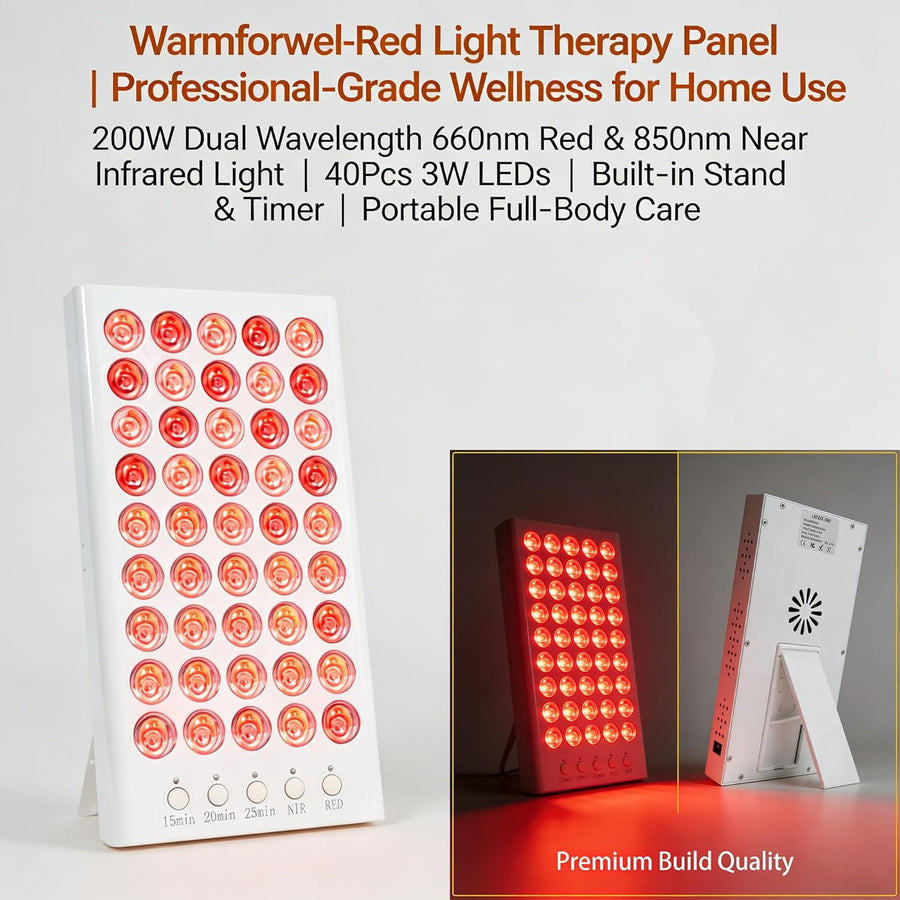 Panneau de lumière rouge - Double longueur d'onde LED 660 nm et 850 nm, avec support ajustable, 40 LED, minuterie 15/20/25 minutes, idéal pour la relaxation du visage et du corps