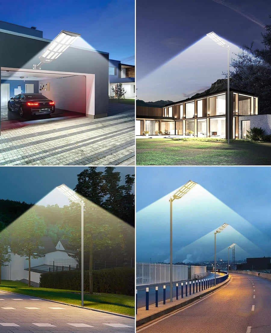 Lampadaire Solaire Exterieur, 6500K Projecteur Exterieur Puissant avec Télécommande, IP67 Étanche Spot Solaire Exterieur avec Detecteur de Mouvement pour Rue, Garage, Parking