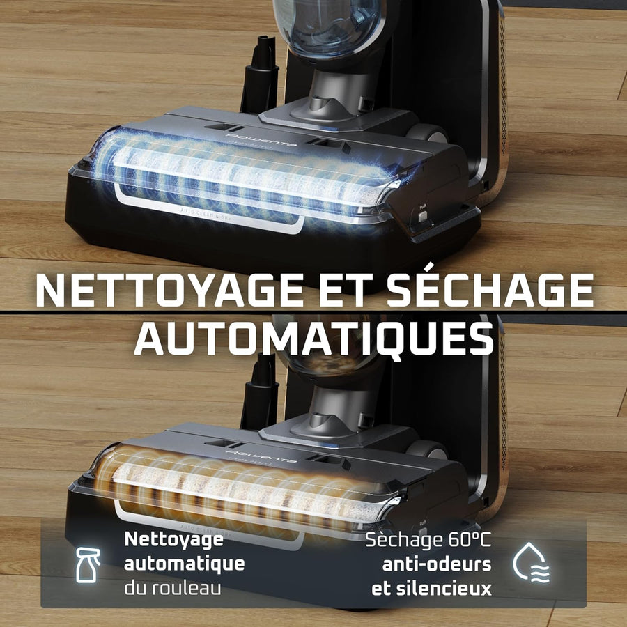 Rowenta X-Clean5, Aspirateur laveur sans fil, Nettoyage 2-en-1, Mode de détection Auto, Éclairage LED, Auto-nettoyage, Séchage air chaud