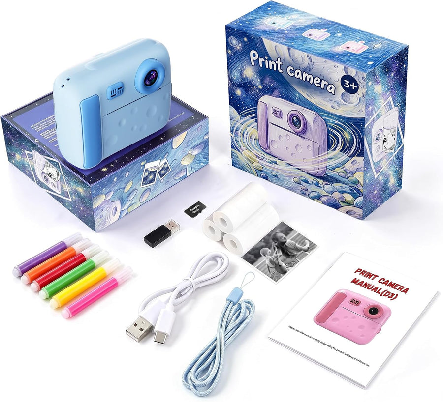 Appareil Photo Instantané Enfant,écran 2.4D Antichoc,Vidéo 1080p Appareil photo instantané MP3,batterie 1300mAh,cadeau anniversaire fêtes pour filles garçons 3-12 ans,Camera Enfant,D3