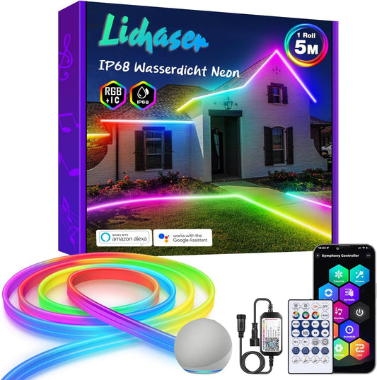 Ruban LED 5m RGB+IC Exterieur Wifi Etanche DIY Suivi Segmentation de Bandes LED avec Application BT et Télécommande RF