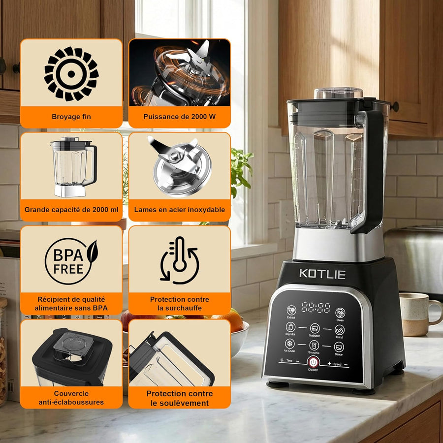 Blender, smoothie maker,blender domestique polyvalent de grande capacité, avec bol mélangeur de 2 litres