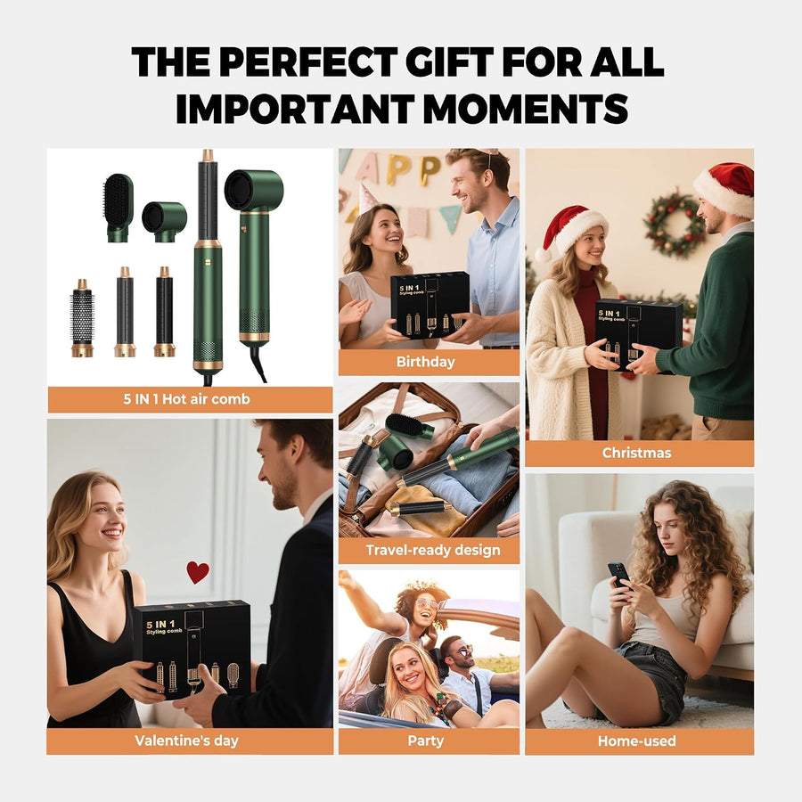 Air Styler Hair Styler 5 en 1,Brosse Soufflante 1000W Seche Cheveux Brosse Coiffante Chauffante, Boucleur a Cheveux,3 Temperature, pour Boucler, Lisser, Sécher, Donner Volume