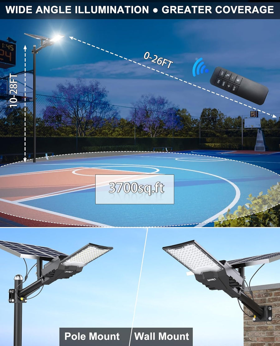 Lampadaires solaires d'extérieur, 6500 K ultra grands feux de stationnement commerciaux du crépuscule à l'aube, lampes de sécurité étanches IP67 à énergie solaire