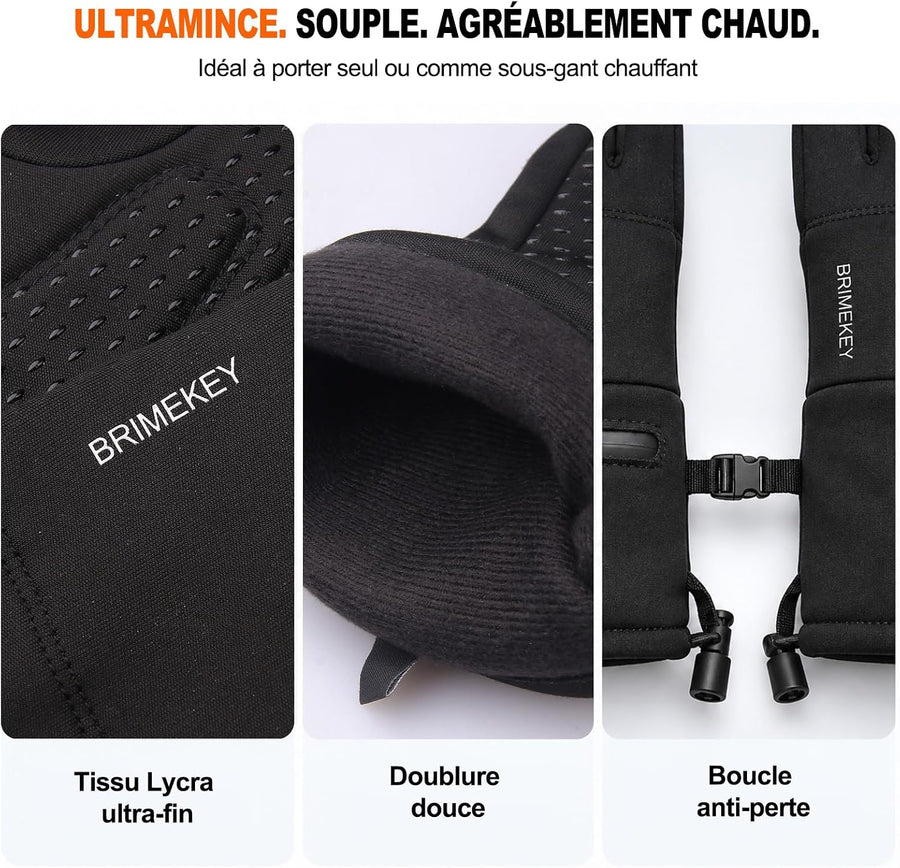 Gants Chauffants Fins Homme Femme Taille L, 2200mAh, LED, Tactile Hiver Gants fins batterie 7,4V, 3 niveaux 40–65°C LED, chauffe 5 doigts + paume + dos, tactile pour ski, vélo, moto, randonnée