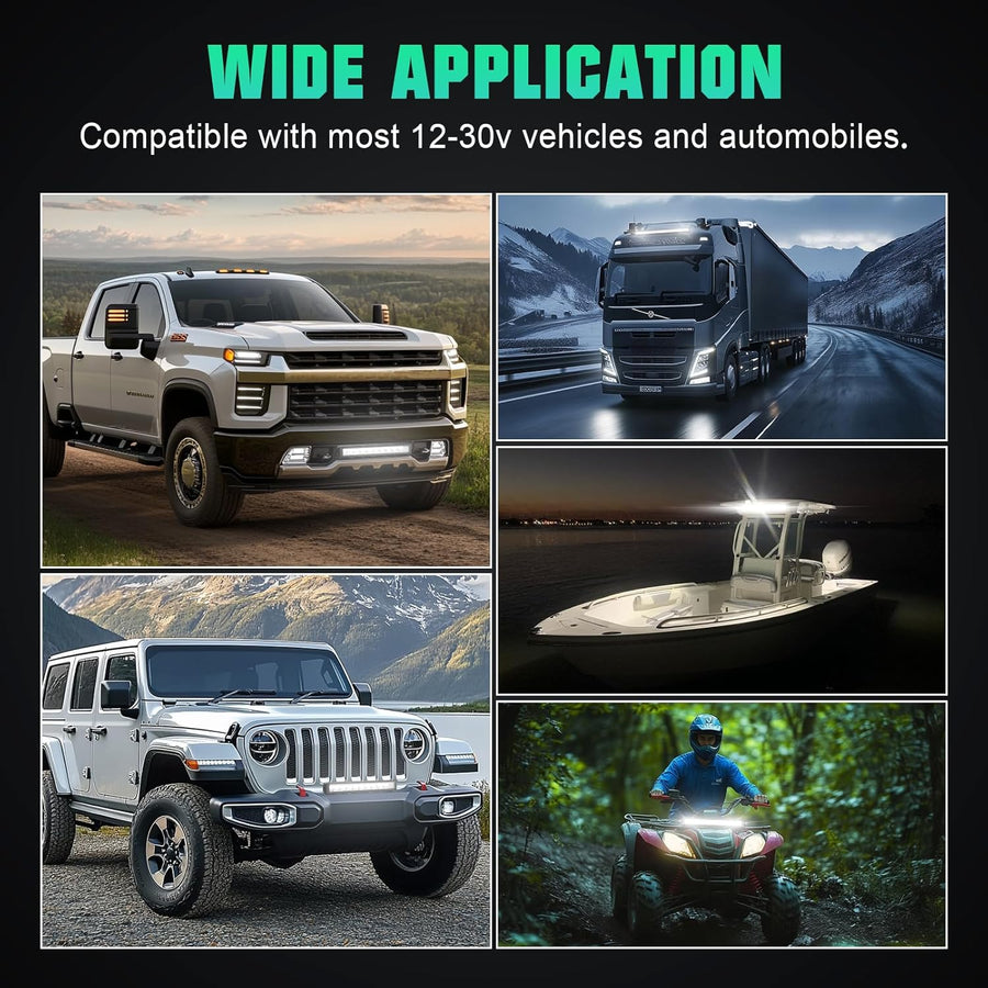 Barre Lumineuse LED 58cm, 60W Spot Feux de Route avec Câblage DT, 6000 lumens étanches à Une rangée Feux Phare de Travail pour véhicules camions SUV Bateaux VTT UTV éclairage Tout-Terrain