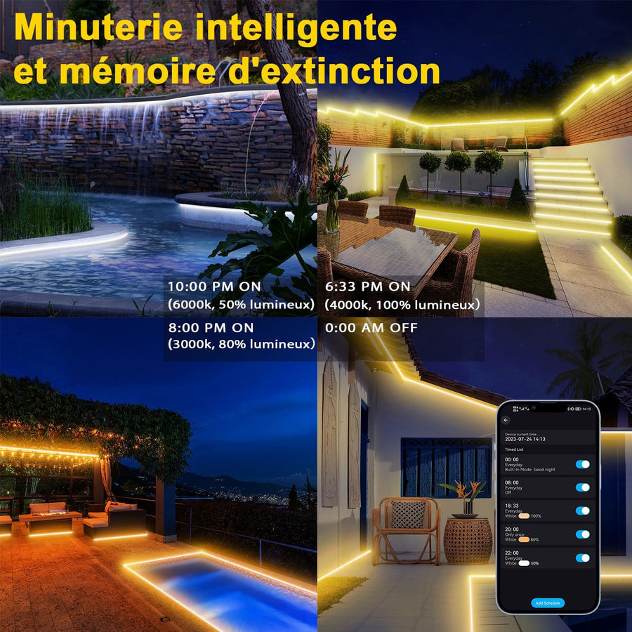 Ruban LED 8m Exterieur IP67 Blanc Chaud à Blanc Froid Variable, Bande LED Compatible Alexa App & Eelecommande 24V, Etanche Bandeau LED Adhésif pour Eclairage Exterieur