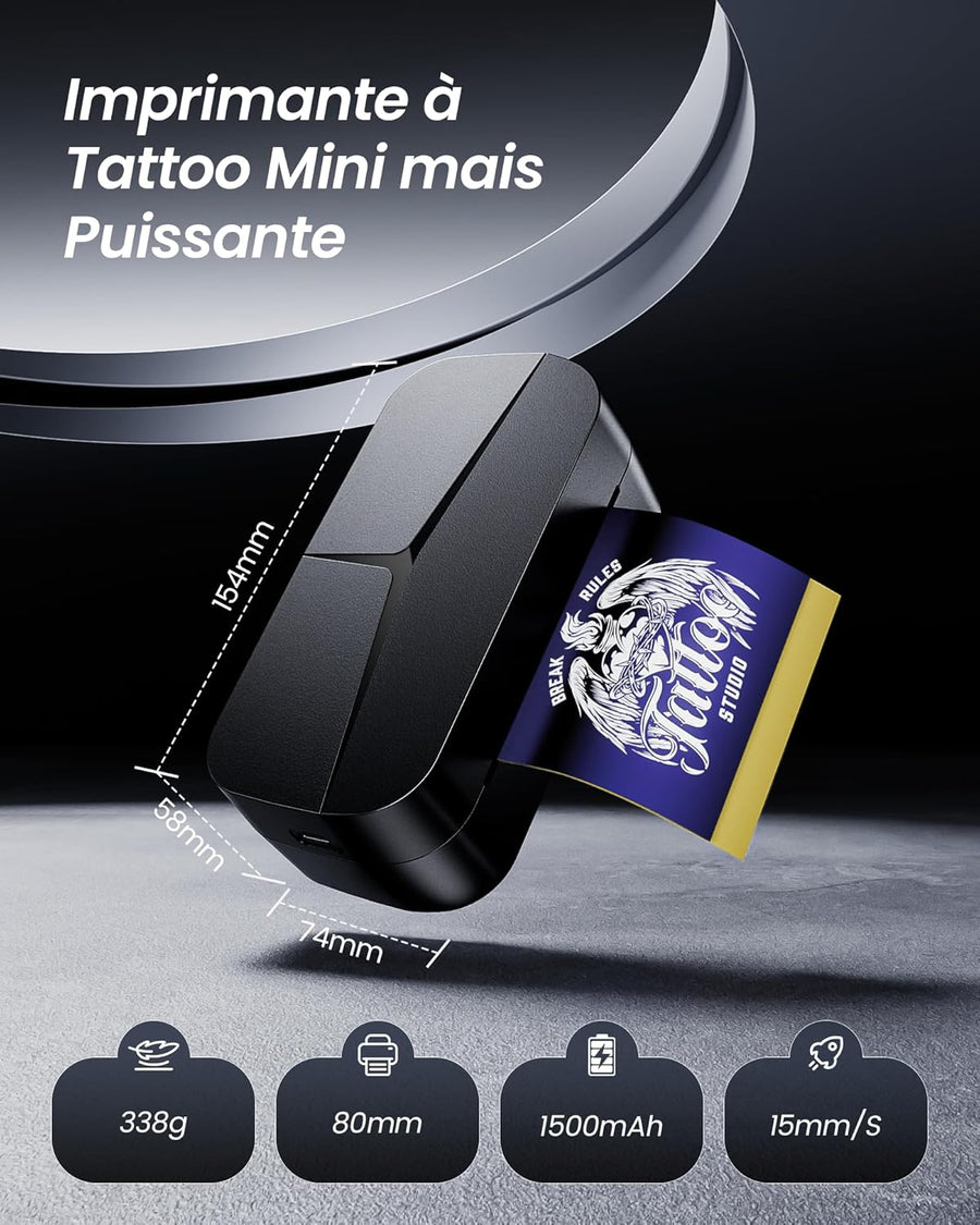 Mini Thermocopieur Tatouage pour Les Bras, Livré Avec 30 Feuilles de Papier Transfert 80x133 mm Idéal pour Les Petits Projets Créatifs, Imprimante Tatouage Bluetooth Compatible iPhone et iPad