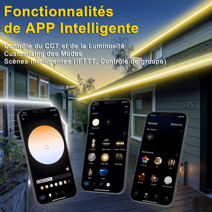 Ruban LED 8m Exterieur IP67 Blanc Chaud à Blanc Froid Variable, Bande LED Compatible Alexa App & Eelecommande 24V, Etanche Bandeau LED Adhésif pour Eclairage Exterieur