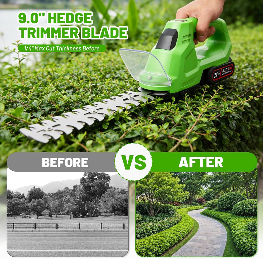 Sécateur à gazon et à arbustes sans fil 2 en 1 21 V avec tondeuse à arbustes de 19 cm, lame à gazon 10 cm, 25 000 tr/min, 2 batteries 1,5 Ah, chargeur, autonomie env. 60 min, pour jardin et pelouse