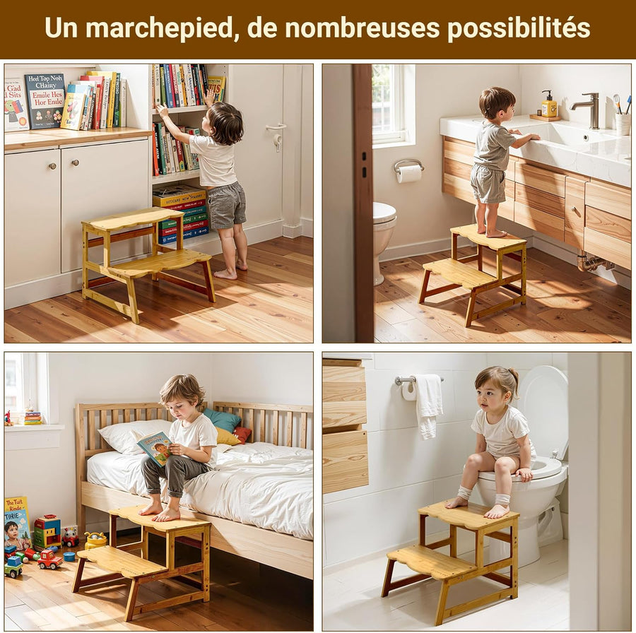Tour d’Observation Montessori pour Enfant – Chaise d’Apprentissage Bébé Sécurisée, Tabouret en Forme Nuage Antidérapant pour Salle de Bain, Toilettes et Chambre – Classic Natural