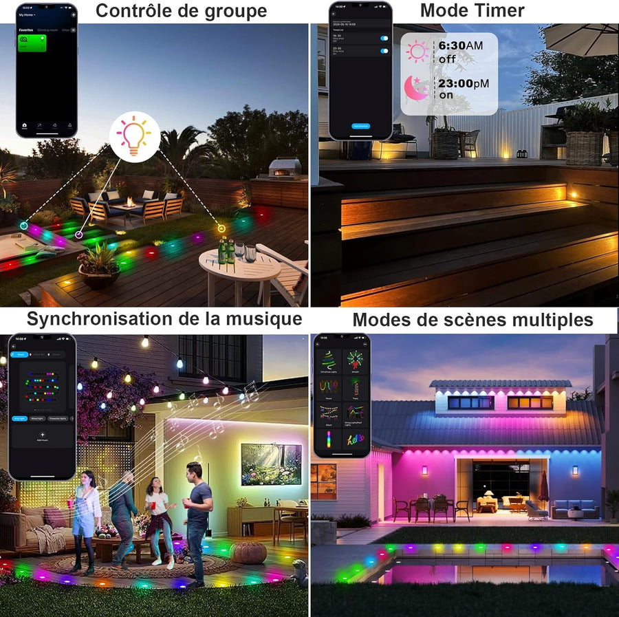 Lot de x6 Home WIFI Spot LED Encastrable Extérieur Ø45MM 12V RGBW+IC Couleur Dynamique Etanche IP67 Spots à Encastrer Extérieur pour Terrasse Bois,Patio, Chemin, Mur, Jardin, Décoration
