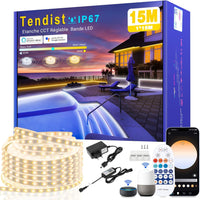 Ruban LED 14m Exterieur IP67 Blanc Chaud à Blanc Froid Variable, Bande LED Compatible Alexa App & Eelecommande 24V, Etanche Bandeau LED Adhésif pour Eclairage Exterieur