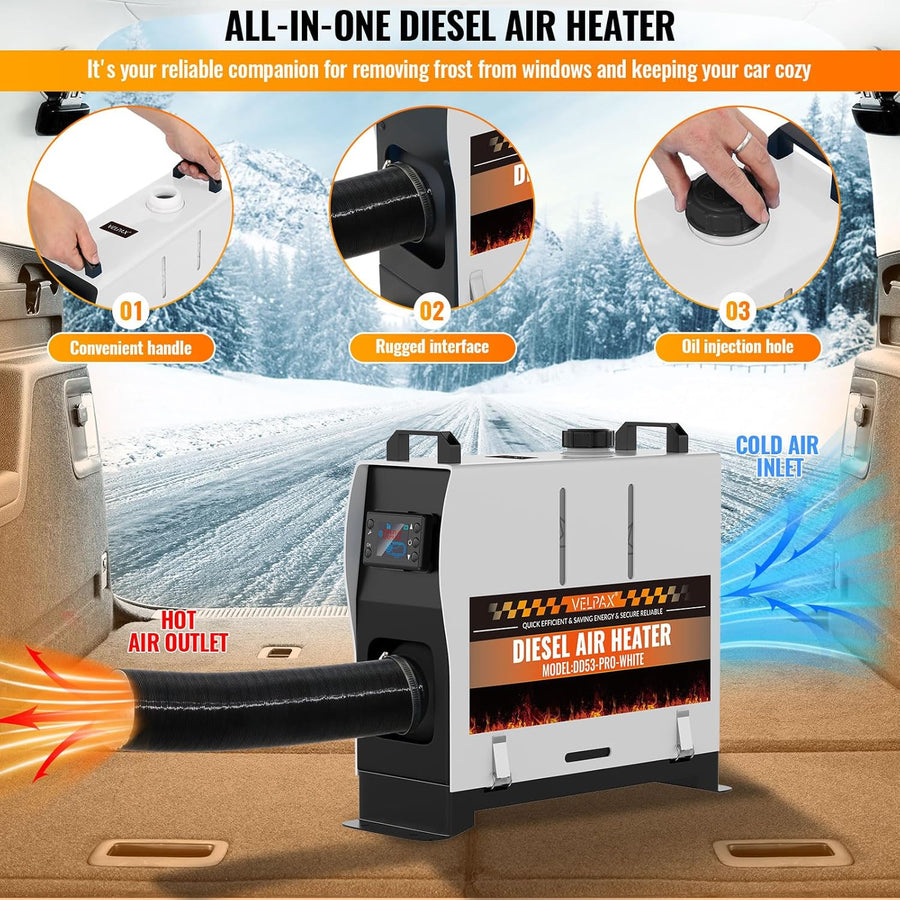 Chauffeur Diesel 8KW 110VChauffeur à air Diesel Portable, avec Télécommande Grand écran LCD,Intelligente Télécommande 18-40°CRéglable,pour RV Yacht, Camion, Famille,Bateau,etc