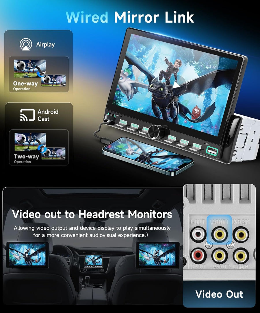 Autoradio 7" 1 Din avec carplay sans Fil Android Auto,Radio FM avec Blurtooth, système de Navigation,2 USB/SD/AUX,avec Touches Piano,vidéo en Ligne,Lien Miroir, avec caméra de recul