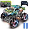 Monster truck télécommandé avec pneus lumineux et musique, 2,4 GHz, rotation à 360 °, camion Monster Truck 1/20 avec 2 batteries 50 min d'autonomie