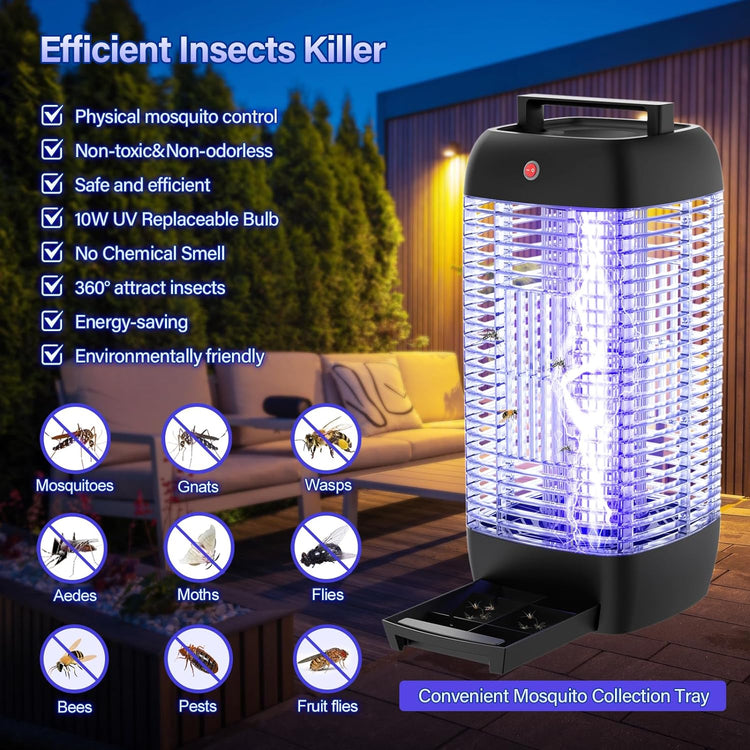Lampe Anti Moustique Mouche Insectes Intérieur 10W 1800V 2 Types Sécurité Protection 195m²