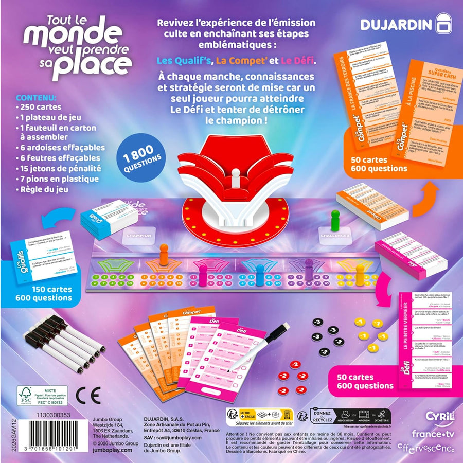 Dujardin - Tout Le Monde Veut Prendre Sa Place - Jeu de Société Télévisé Jeu de Plateau Inspiré de l’Émission TV - France.TV - 3 manches - Détrônez le Champion - 30 min - 3 à 7 joueurs - Dès 7 ans