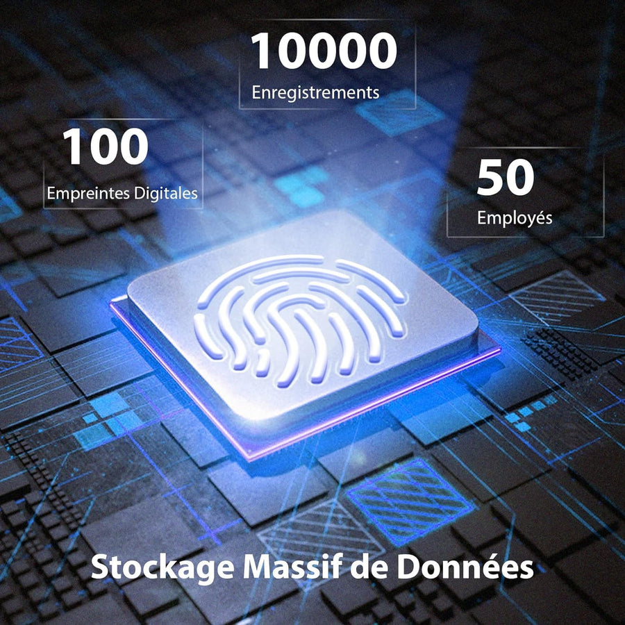 Pointeuse Wifi pour Employés Petite Entreprise, W3 WiFi Biométrique Pointeuse à Empreinte Digitale, pointeuse horaire Personnel avec APP pour iOS Android Français