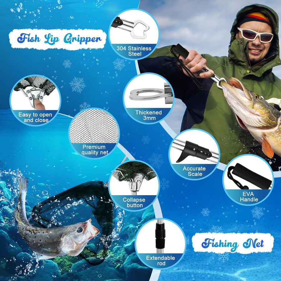 Calendrier de l'Avent 2025 Peche, Calendrier Compte à Rebours Noel avec 24 Outils et Equipements de Pêche, Cadeau Surprise Noël